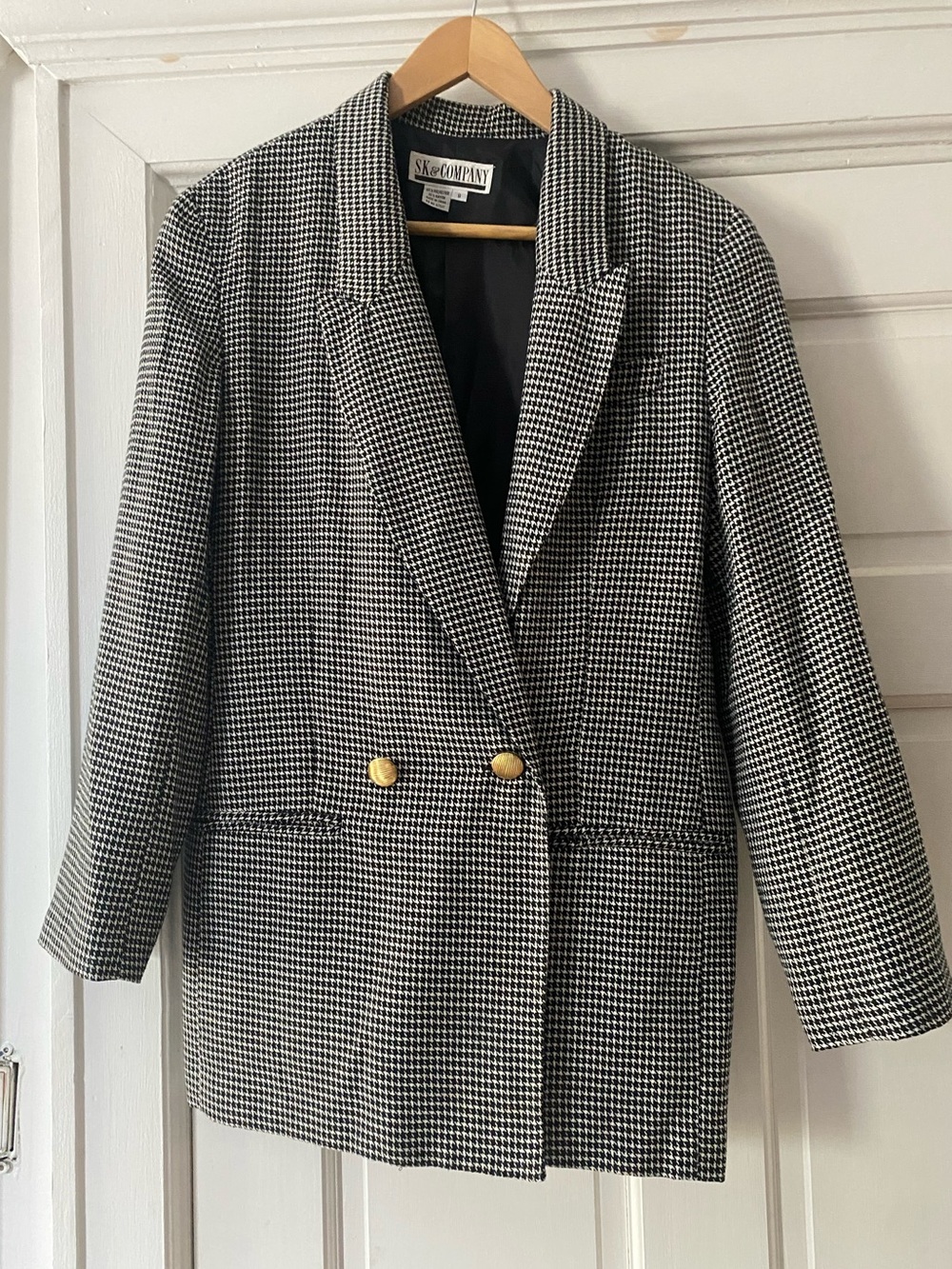Vintage Houndstooth Double-Breasted Blazer - Black & White